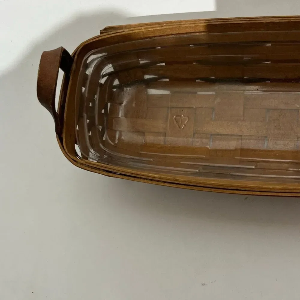 Longaberger Brown 2 Leather Handles Plastic Protector Breadstick Basket‎